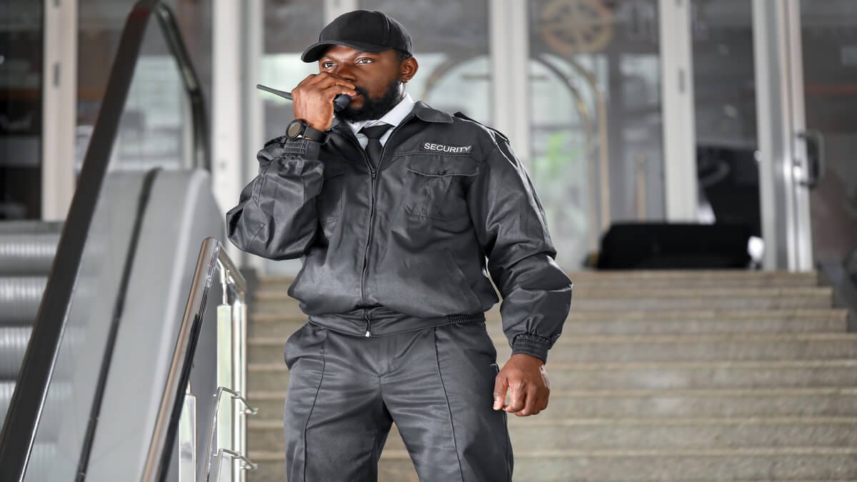 Security officer patrolling premises