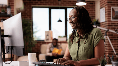 Data Assistant working on computer at a research office